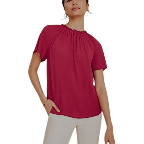 Ann Taylor Top Size Small Short Sleeve Deep Red Raspberry NWT - Picture 1 of 10